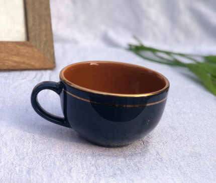 Midnight Blue Ceramic Soup Bowl with Gold Rim – Elegant Minimalist