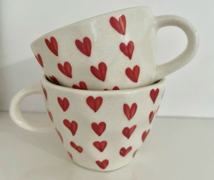 Handmade Ceramic Heart Mug – Red Heart Pattern