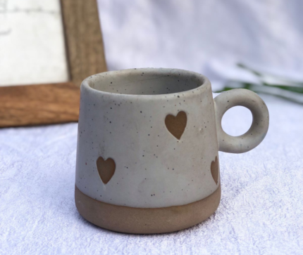 Handcrafted Heart Motif Ceramic Mug – Speckled Beige